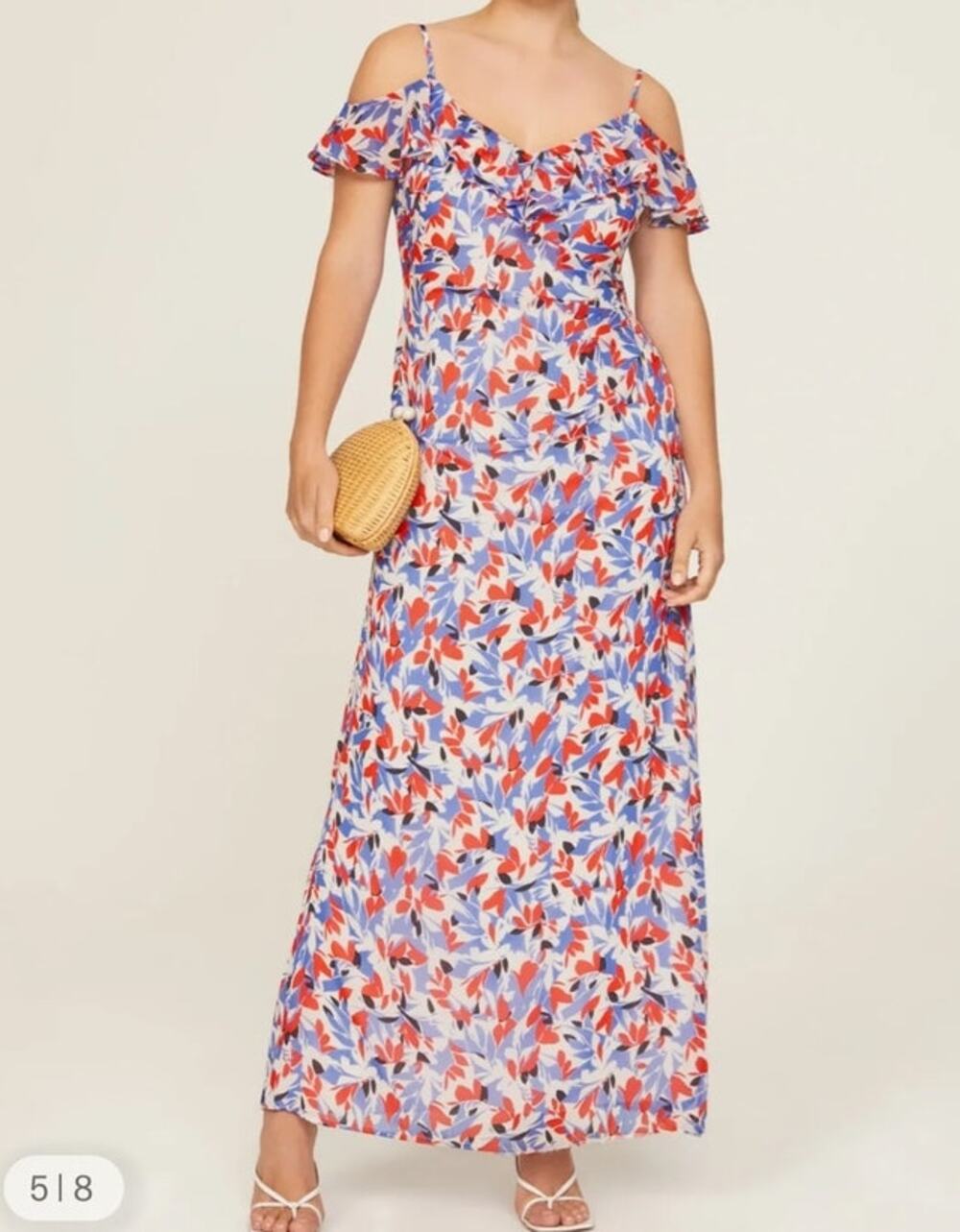 Lauren Ralph Lauren Hamisi Floral Cold Shoulder Maxi Dress Women's 14 Red Blue